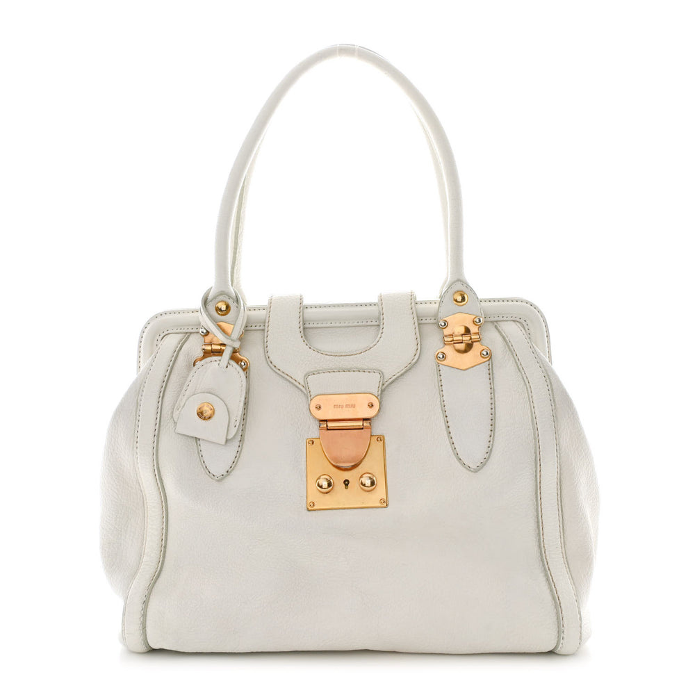 Goatskin Madras Top Handle Bag White