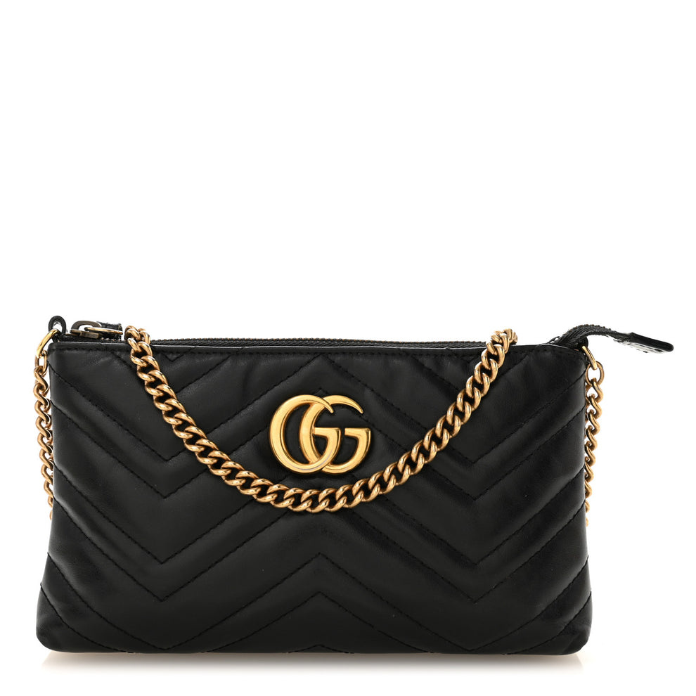 Calfskin Matelasse Mini GG Marmont Chain Bag Black