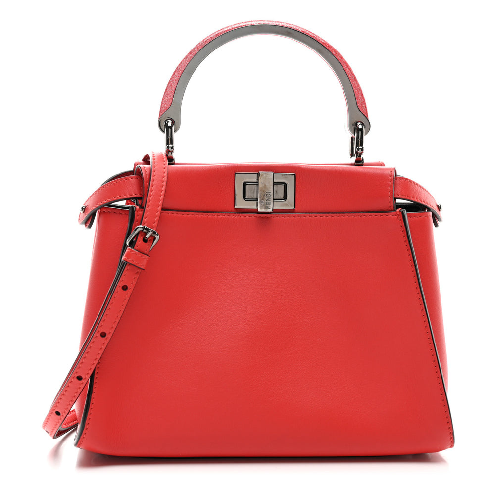 Vitello Seta Nappa Mini Plexi Handle Peekaboo Iconic Satchel Pomodoro