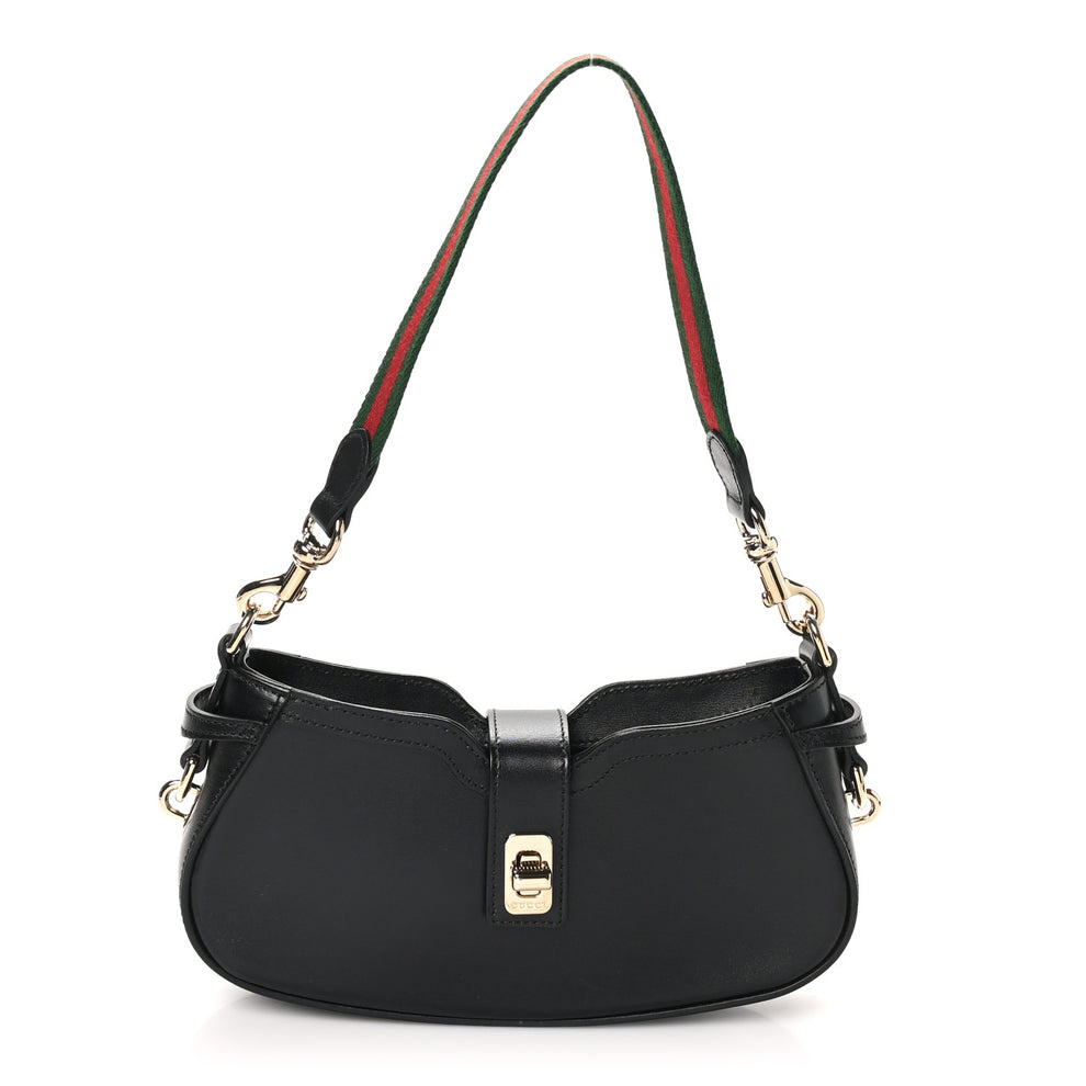 Calfskin Mini Moon Side Shoulder Bag Black