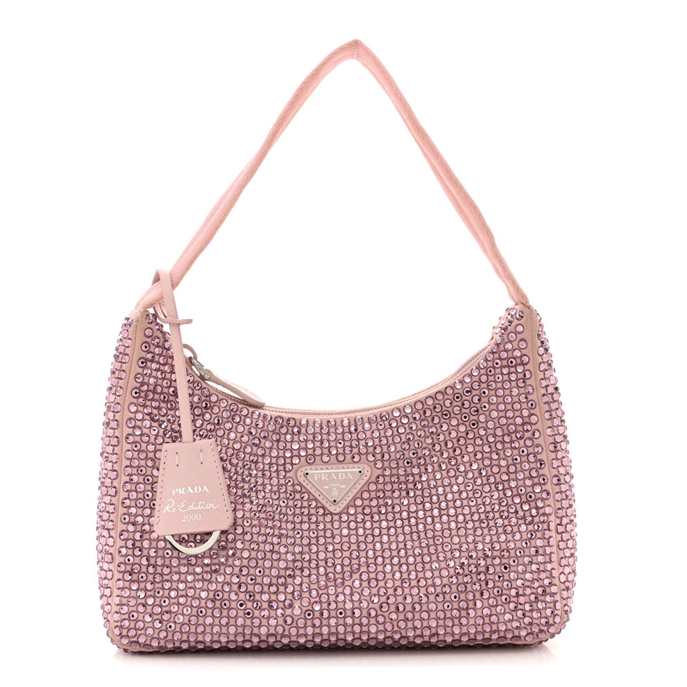 Satin Crystal Mini Re-Edition 2000 Bag Alabastro