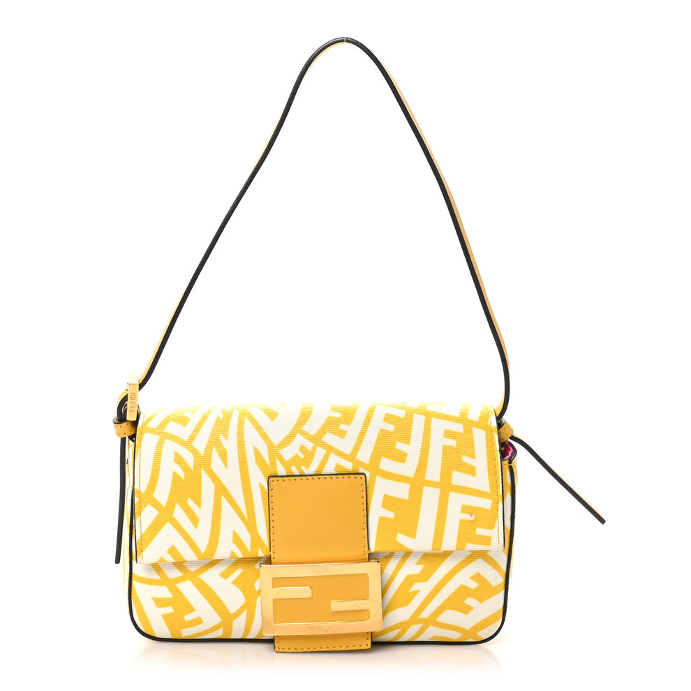 X SARAH COLEMAN Glazed Canvas Vitello King FF Vertigo Mini Baguette 1997 Mimosa White