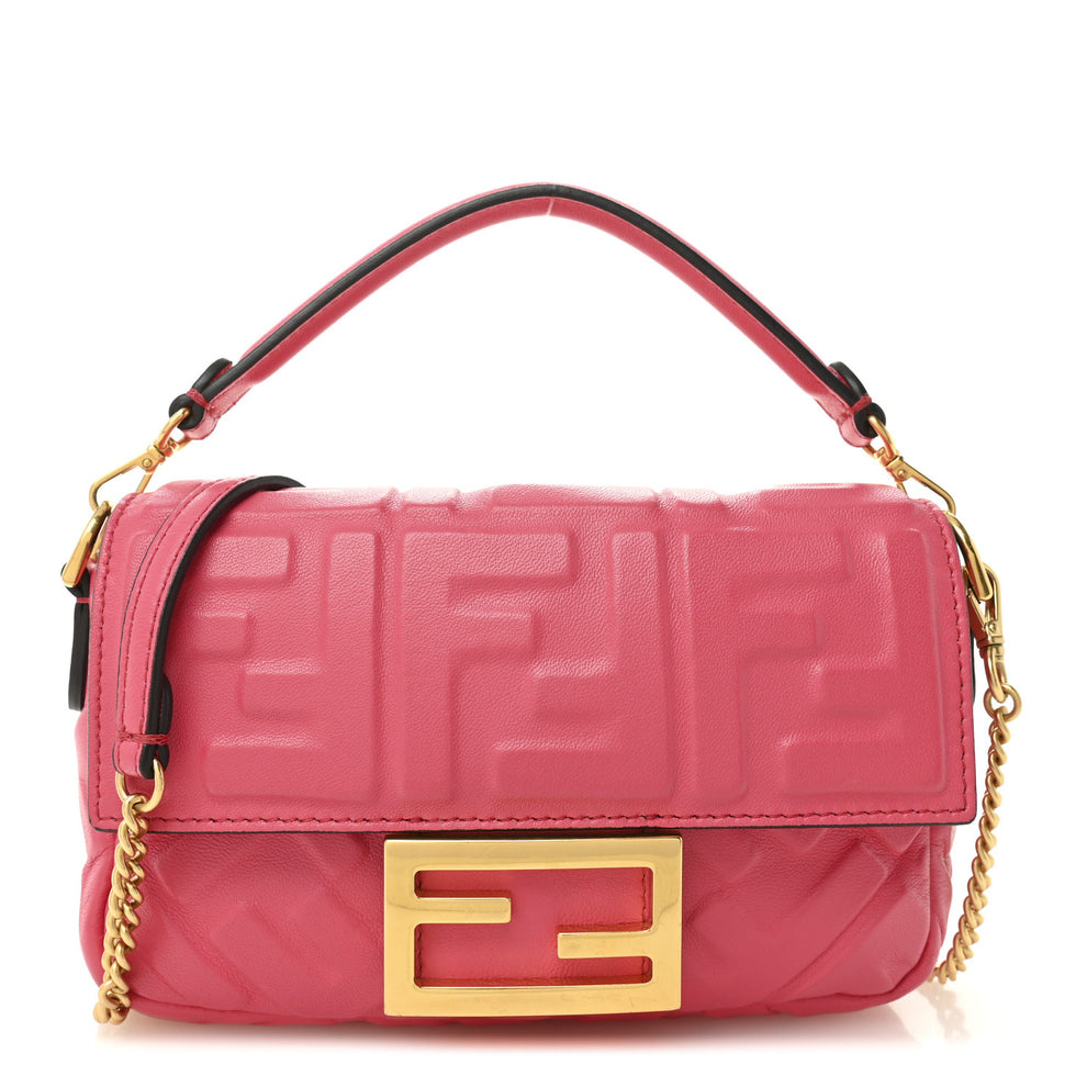 Nappa FF 1974 Embossed Mini Baguette Lampone