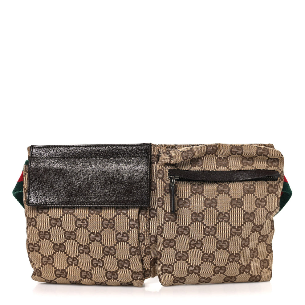 GG Monogram Web Double Pocket Belt Bag Dark Brown