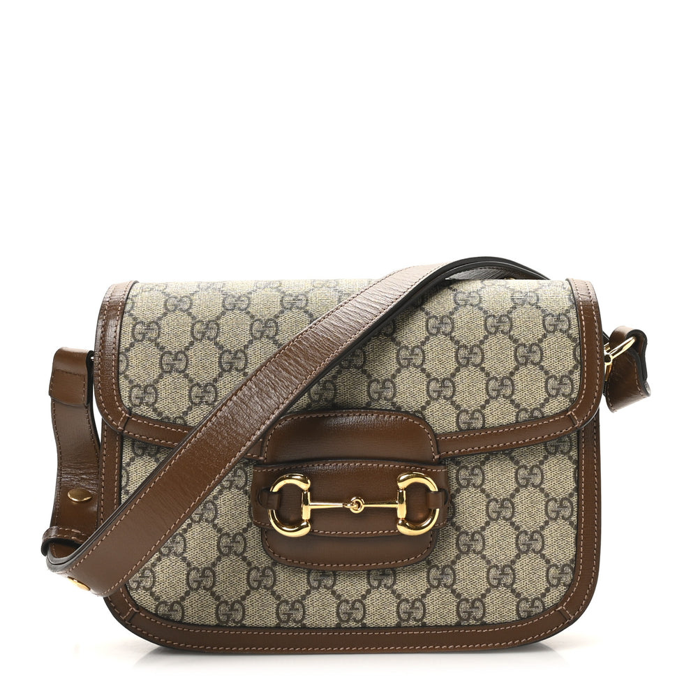 GG Supreme Monogram Horsebit 1955 Shoulder Bag Beige Brown Sugar