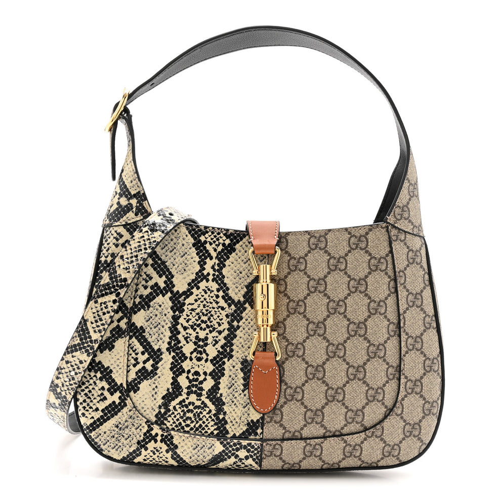 GG Supreme Monogram Snakeskin Small Jackie 1961 Hobo Beige Ebony