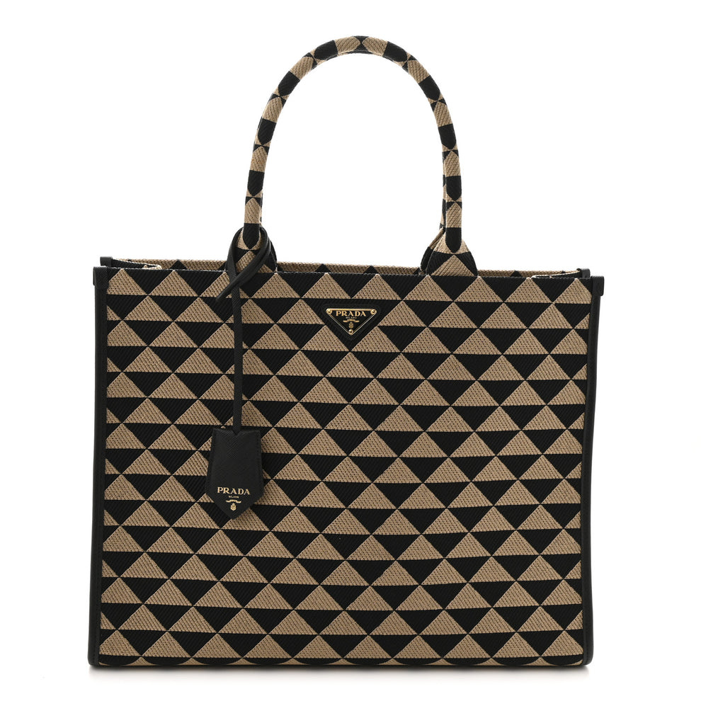 Jacquard Saffiano Triangolo Symbole Embroidered Large Tote Black Corda