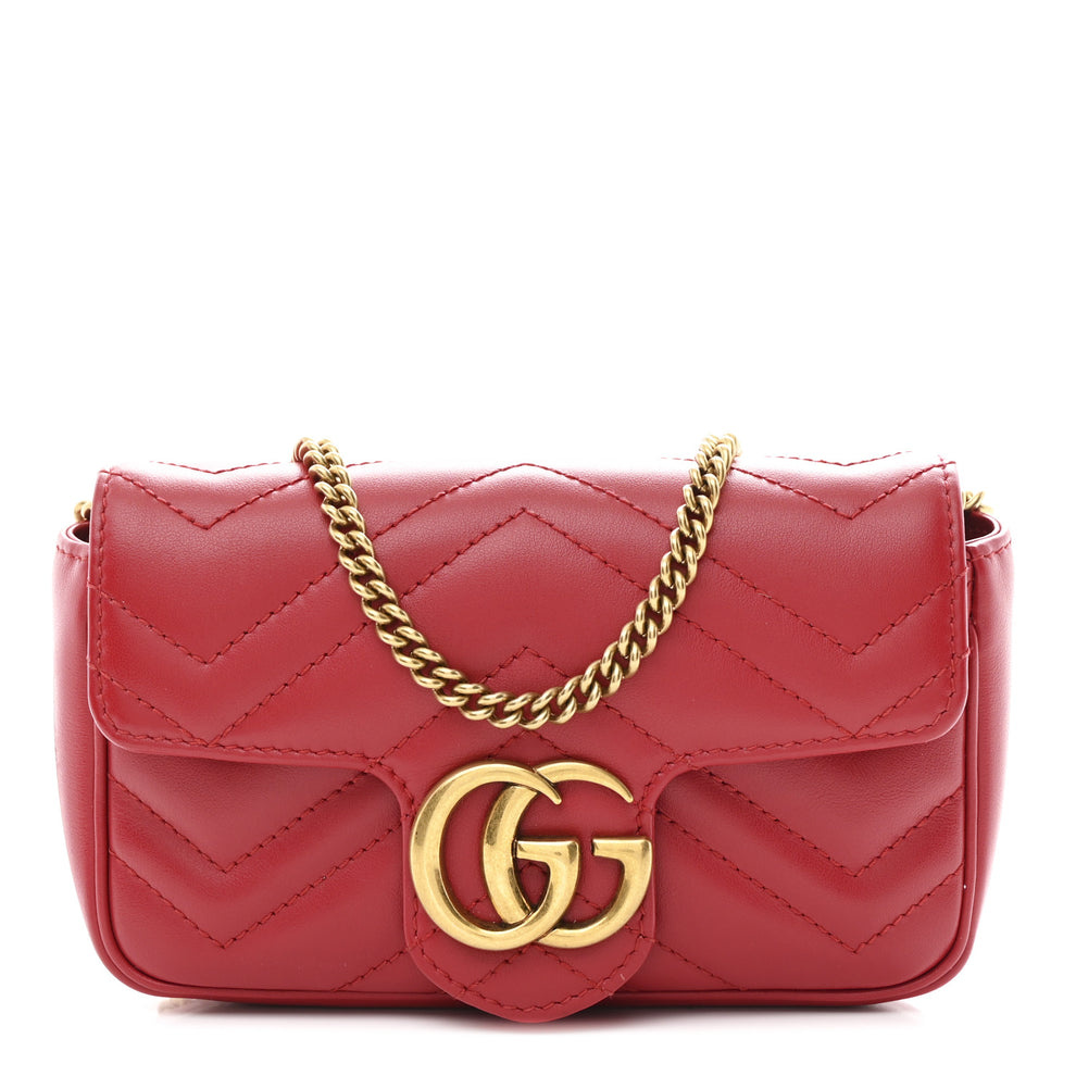 Calfskin Matelasse Super Mini GG Marmont Shoulder Bag Hibiscus Red