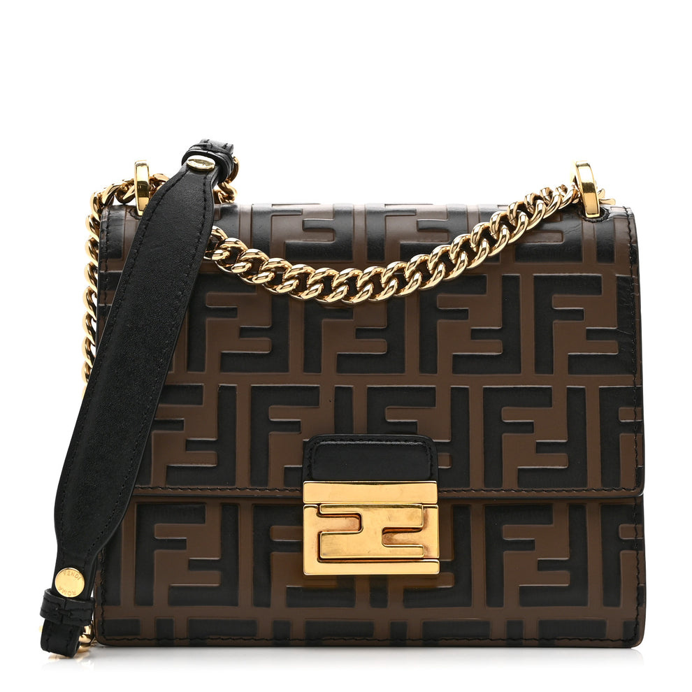 Vitello Liberty Bi-Color FF 1974 Embossed Small Kan U Shoulder Bag Maya Black