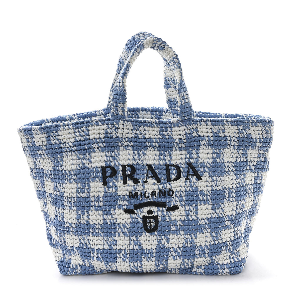 Yarn Raffia Effect Crochet Embroidered Large Logo Tote Celeste