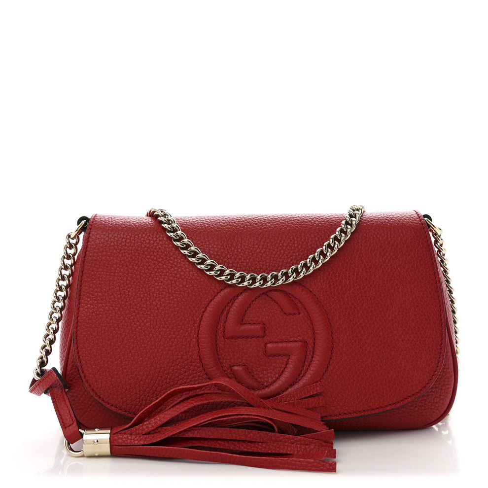 Pebbled Calfskin Medium Soho Flap Crossbody Vibrant Red
