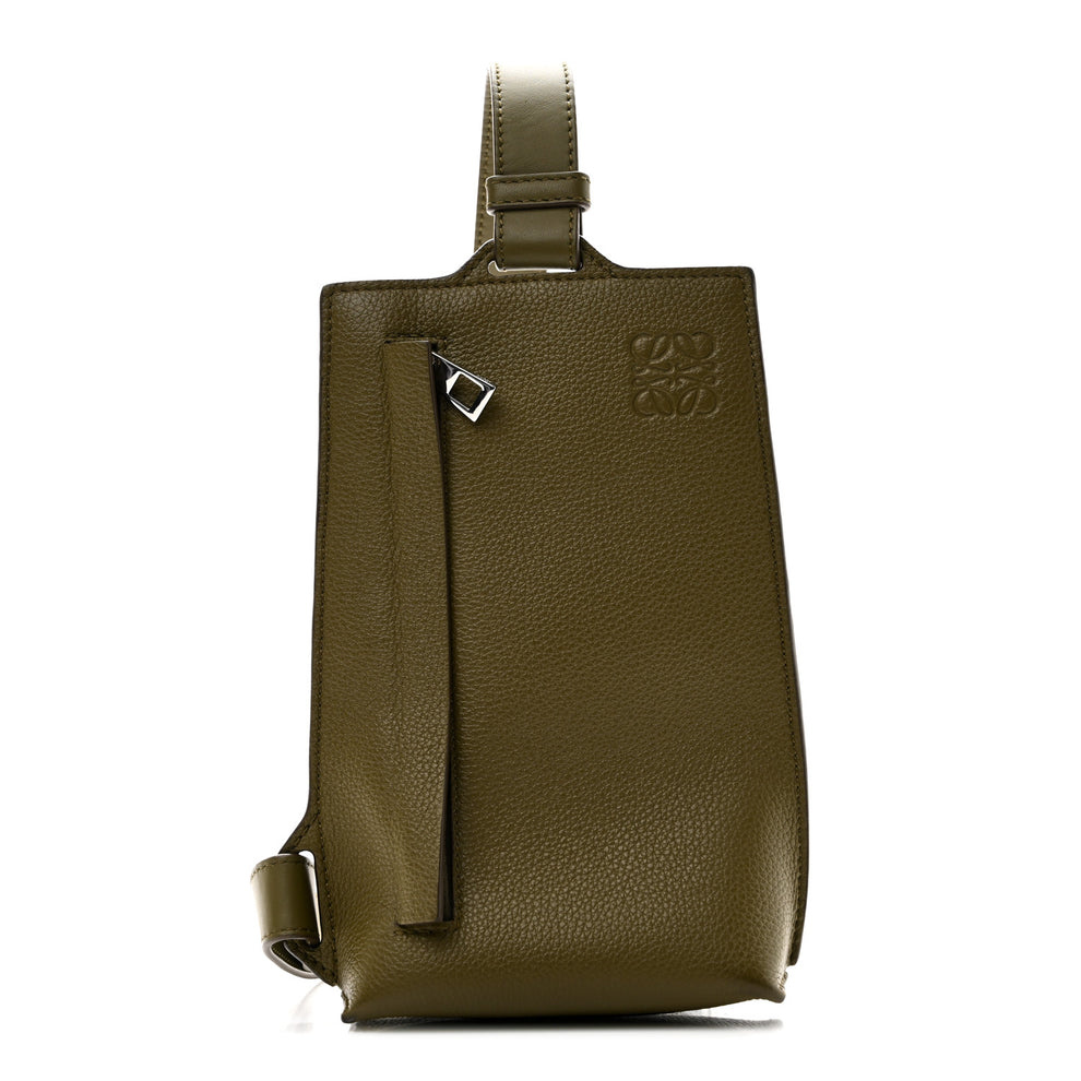 Soft Grained Calfskin Vertical T-Pocket Crossbody Bag Khaki Green
