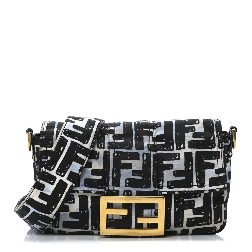 X JOSHUA VIDES Nylon FF Cloudy Mini Belt Baguette Bag White Celeste Black