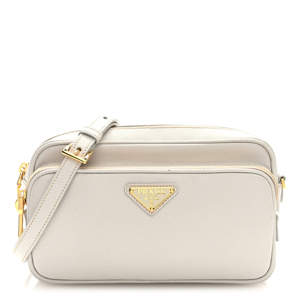Saffiano Lux Double Zip Crossbody Bag Talco