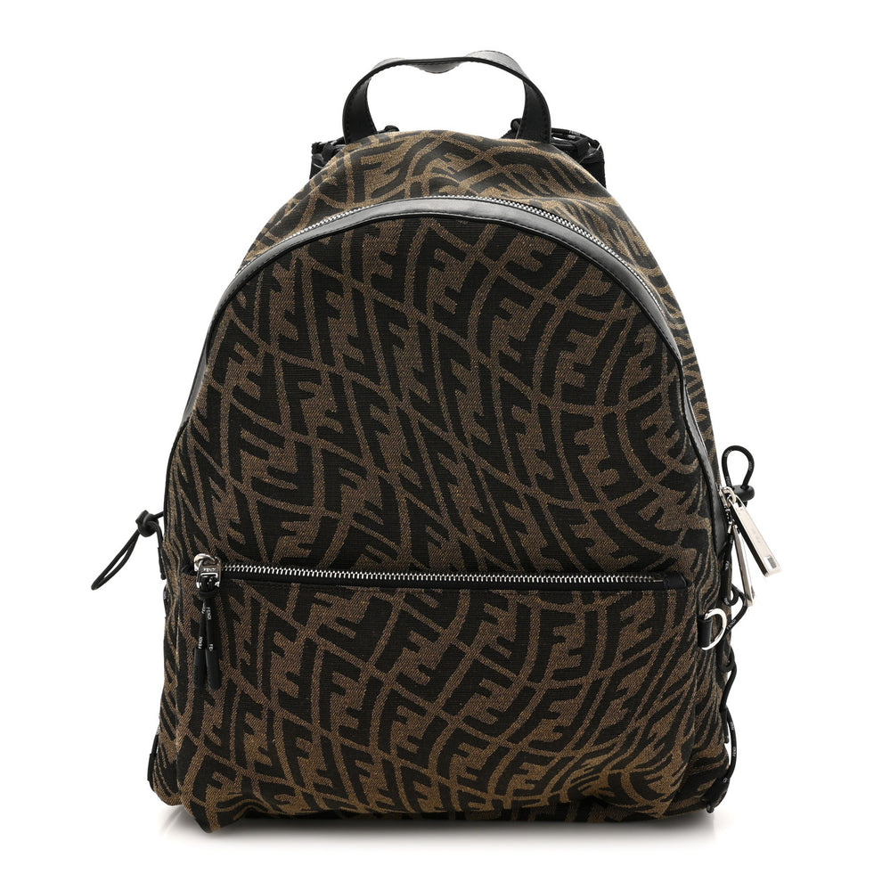 X SARAH COLEMAN Fabric Jacquard Vitello Grace Light Woven Lanyard FF Vertigo Pouch Pocket Backpack Tobacco Moro Black