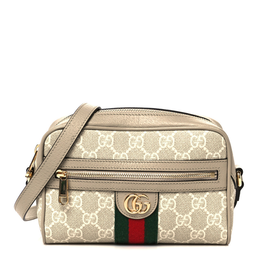 GG Supreme Monogram Textured Dollar Calfskin Mini Ophidia Shoulder Bag Beige Mystic White Oatmeal