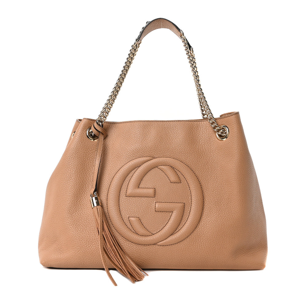 Pebbled Calfskin Medium Soho Chain Shoulder Bag Camelia