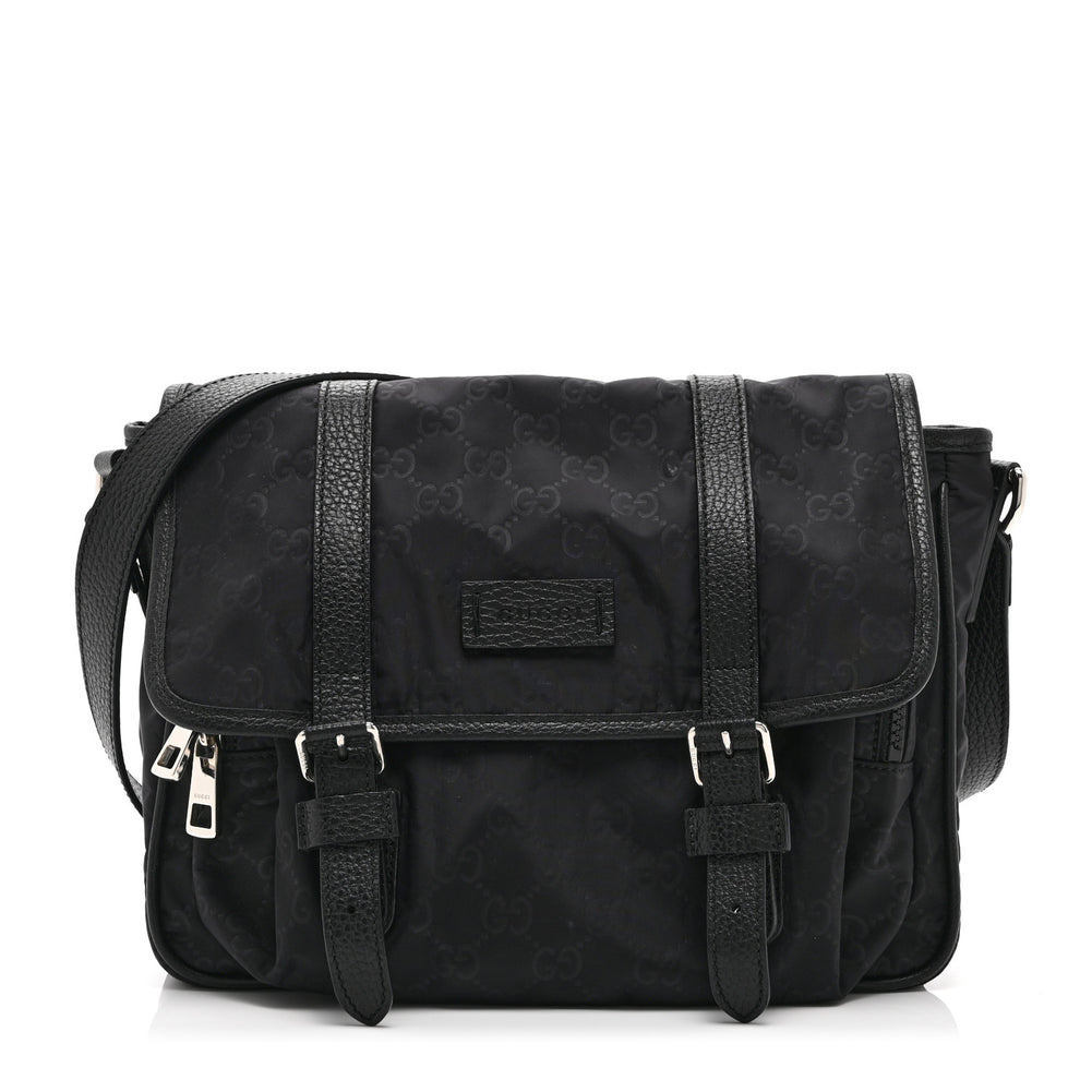 Nylon Monogram Double Buckle Flap Messenger Bag Black