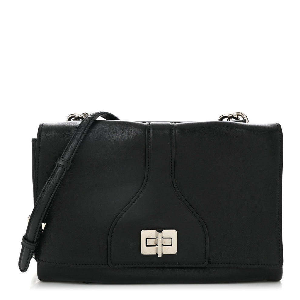 Vitello Soft Chain Flap Bag Black