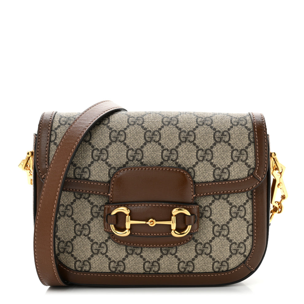 GG Supreme Monogram Web Mini Horsebit 1955 Shoulder Bag Beige Brown Sugar