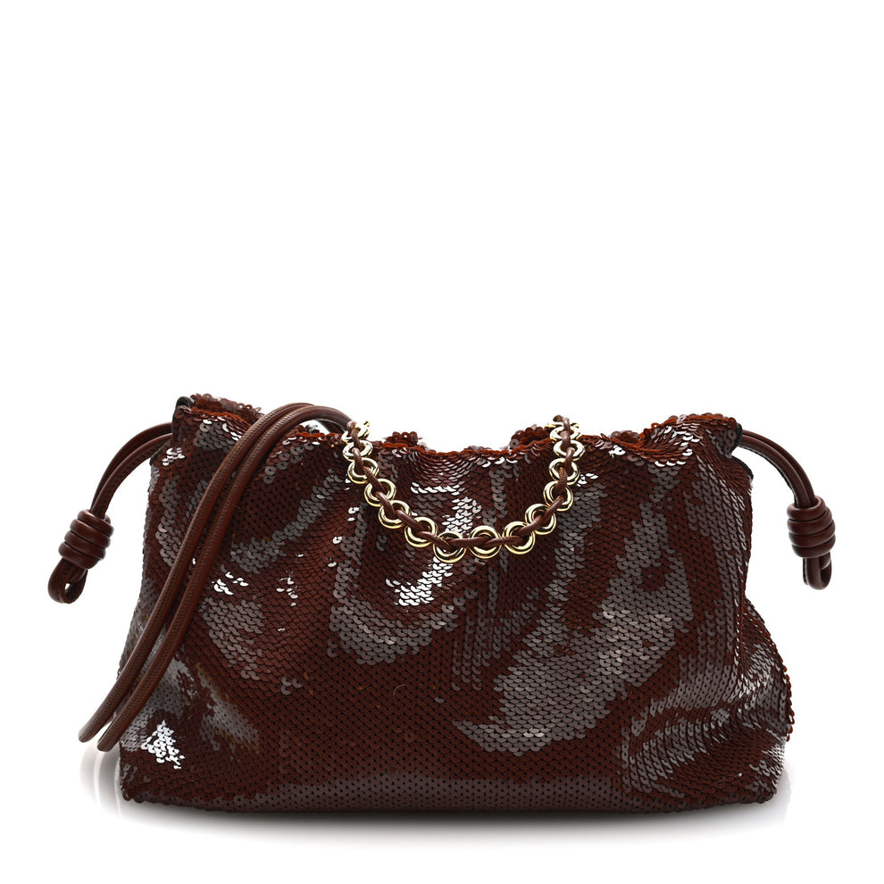 Sequin Medium Donut Chain Flamenco Knot Clutch Chocolate