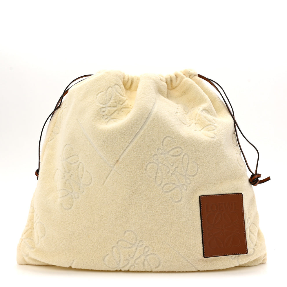 X PAULA'S IBIZA Terry Cloth Calfskin Drawstring Pouch Natural Tan