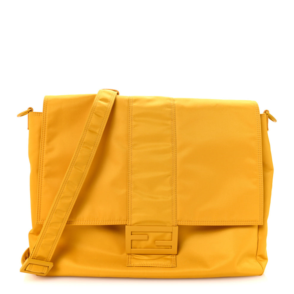 Econyl Nylon Cuoio Romano Monochrome Large Baguette Messenger Bag Sunflower