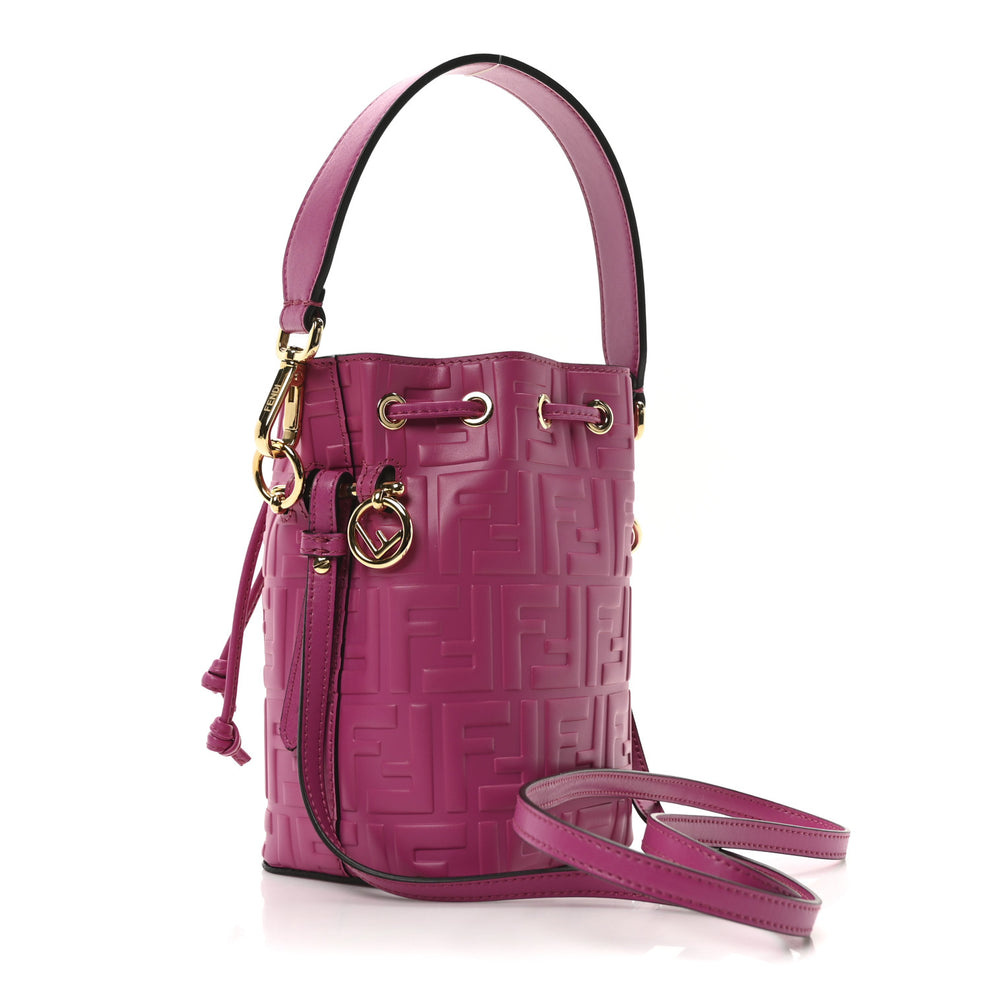 Vitello Liberty F is Fendi FF 1974 Embossed Mini Mon Tresor Bucket Bag Ciclamino Pilar