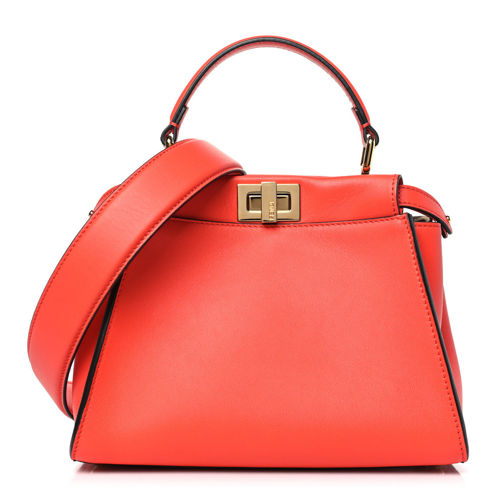 Vitello Seta Suede FF Mini Peekaboo Iconic Satchel Tulipano Miele Moro