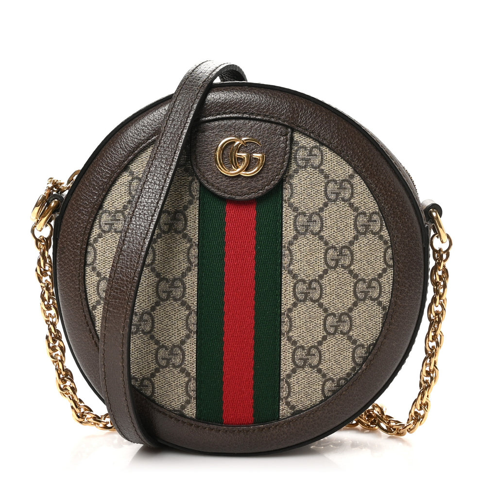 GG Supreme Monogram Web Mini Ophidia Round Shoulder Bag Brown