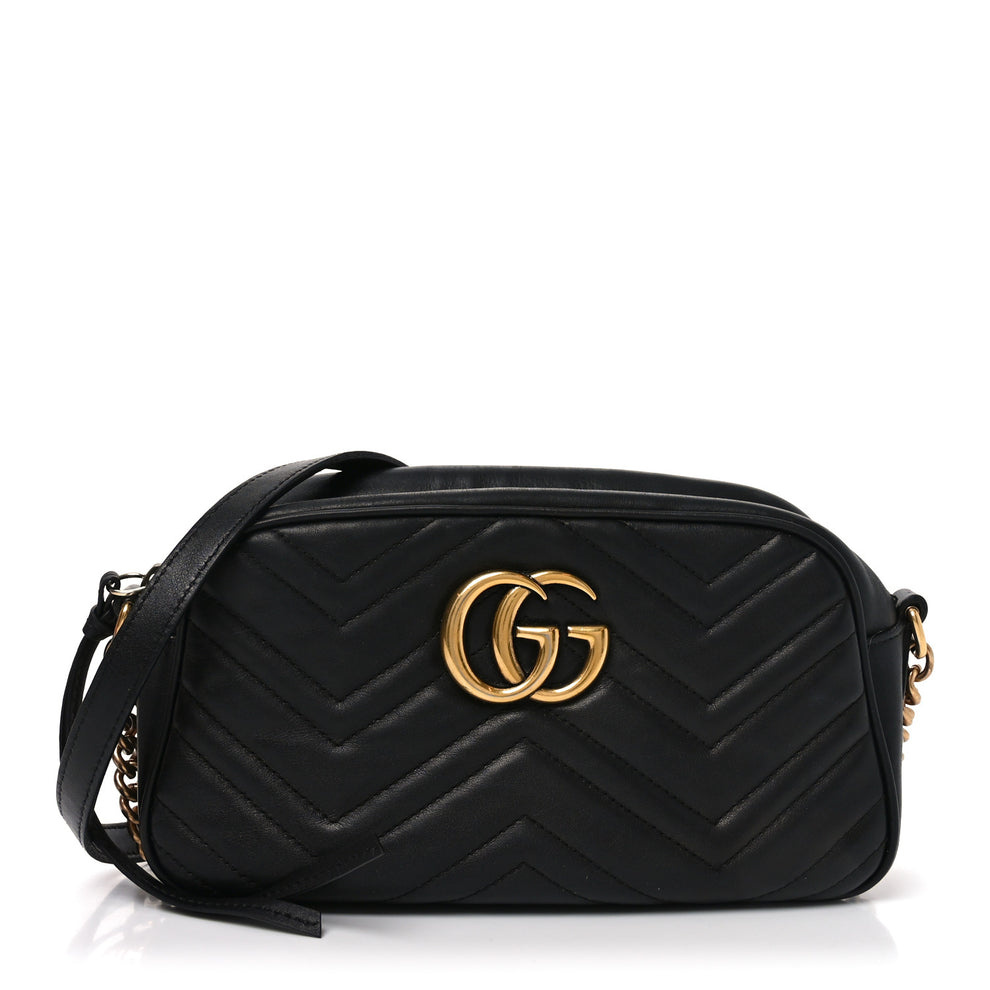 Calfskin Matelasse Small GG Marmont Chain Shoulder Bag Black