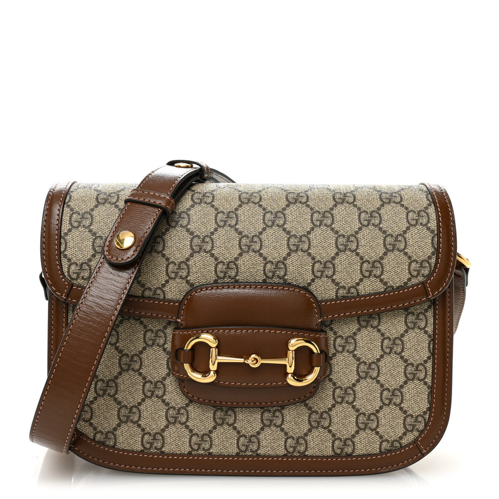 GG Supreme Monogram Horsebit 1955 Shoulder Bag Beige Brown Sugar