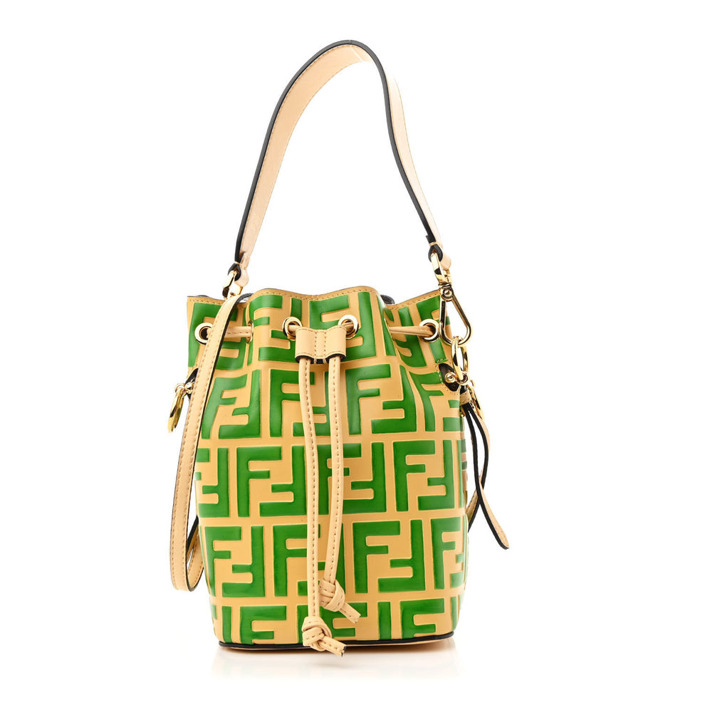 Vitello Liberty F is Fendi Bi-Color FF 1974 Embossed Mini Mon Tresor Bucket Bag Savana Tomatillo