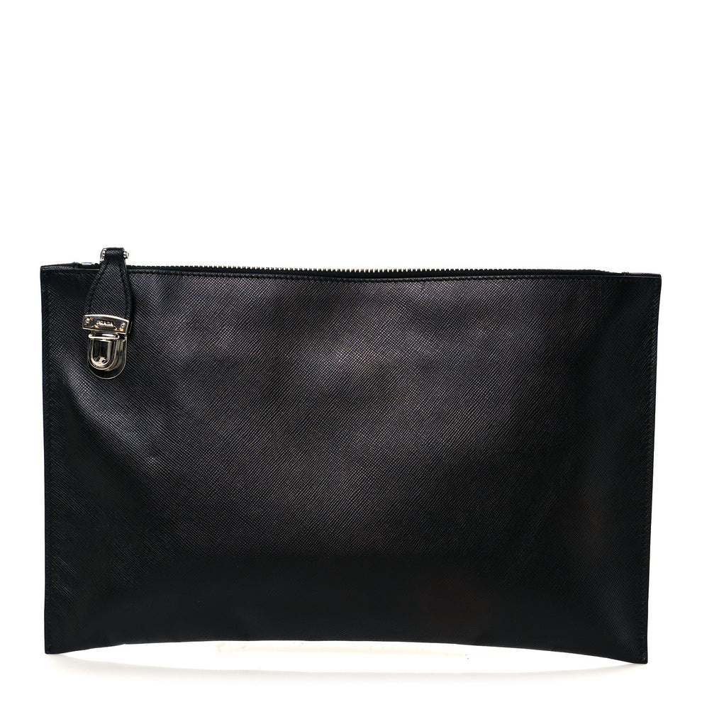 Saffiano Lux Clutch Pouch Black