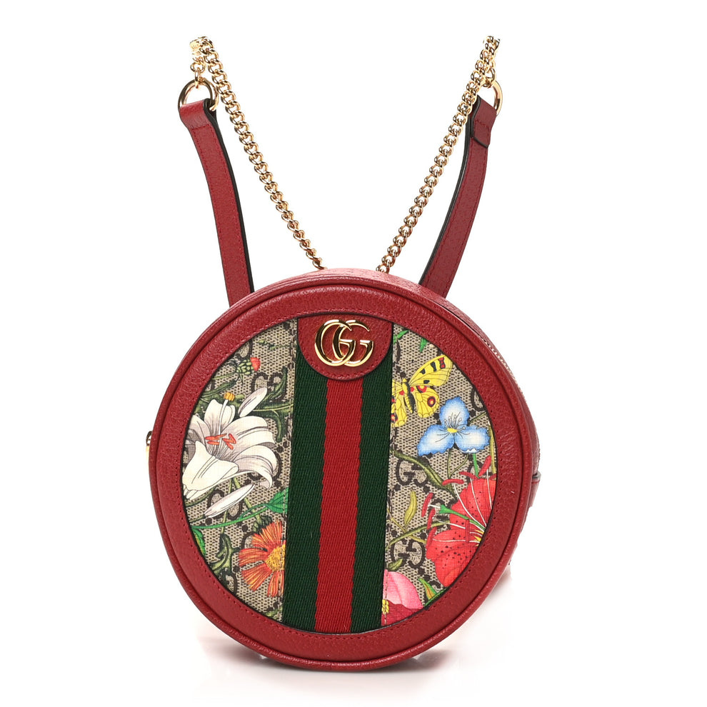 GG Supreme Monogram Web Flora Mini Ophidia Round Backpack Red