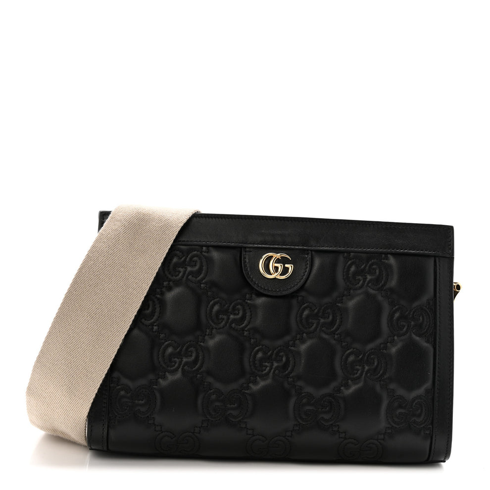 Calfskin GG Matelasse Small Slim Chain Shoulder Bag Black Natural