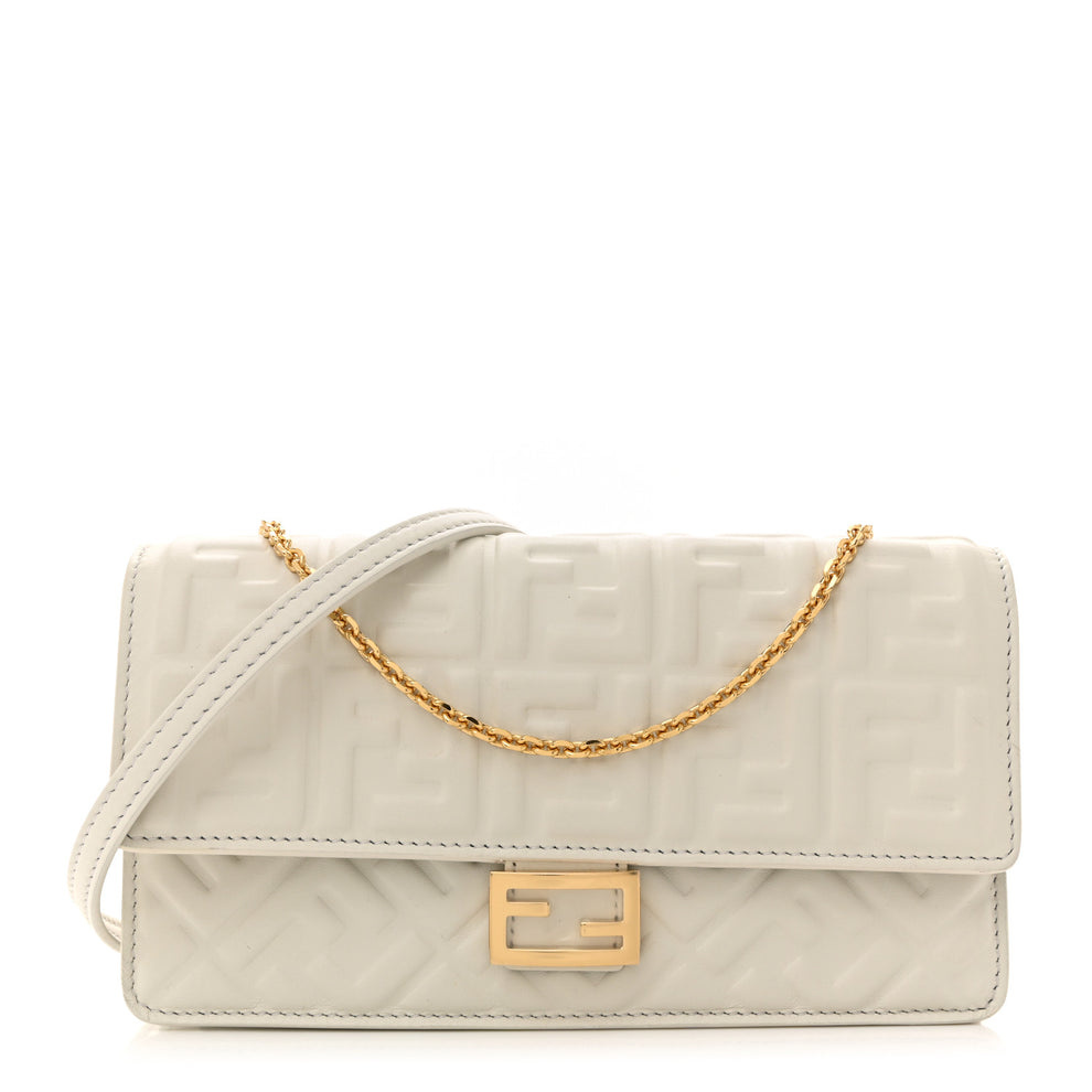 Nappa Matisse FF Embossed Wallet On Chain Baguette White