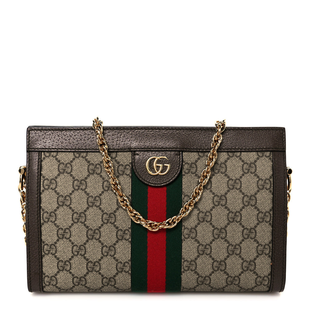 GG Supreme Monogram Web Small Ophidia Chain Shoulder Bag Brown