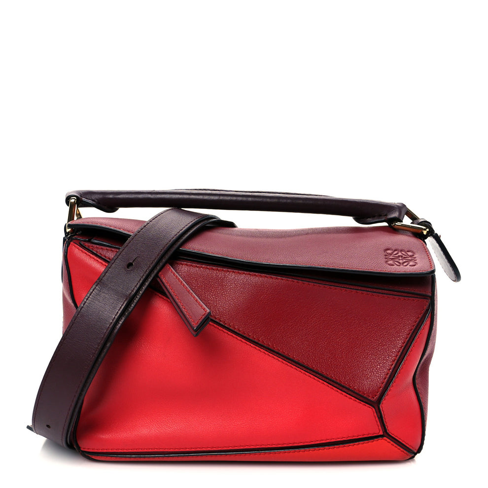 Calfskin Colorblock Small Puzzle Bag Red