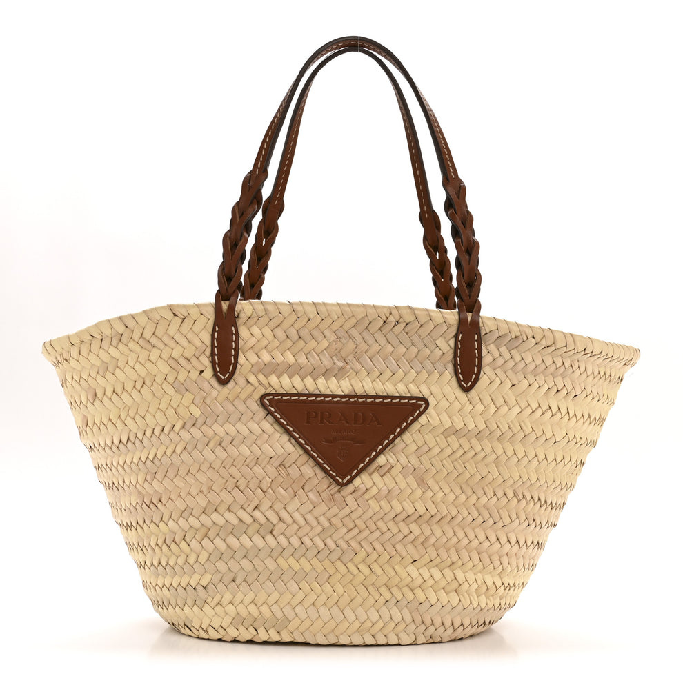 Palmitto Vitello Woven Braided Large Basket Tote Bag Naturale Cognac