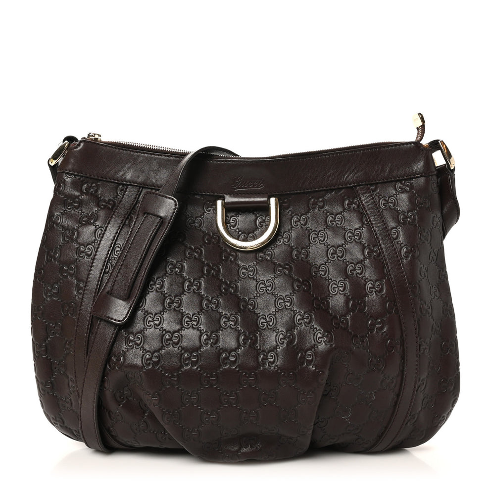 Guccissima Large D Ring Messenger Dark Brown