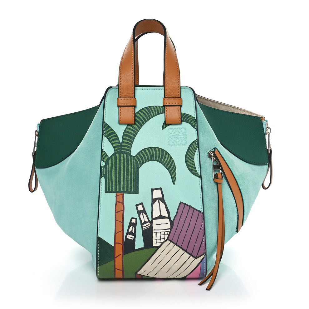 X KEN PRICE Calfskin Suede Small Easter Island Hammock Shoulder Bag Blue Tan Multicolor