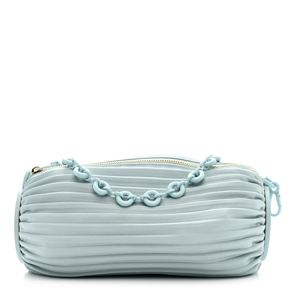 Lambskin Pleated Bracelet Pouch Chain Shoulder Bag Aquamarine