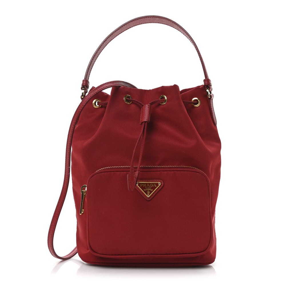 Nylon Vela Saffiano Mini Bucket Crossbody Bag Fuoco