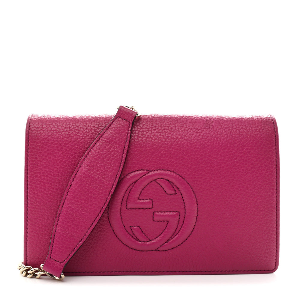 Pebbled Calfskin Soho Wallet on Chain Bright Bougainvillea