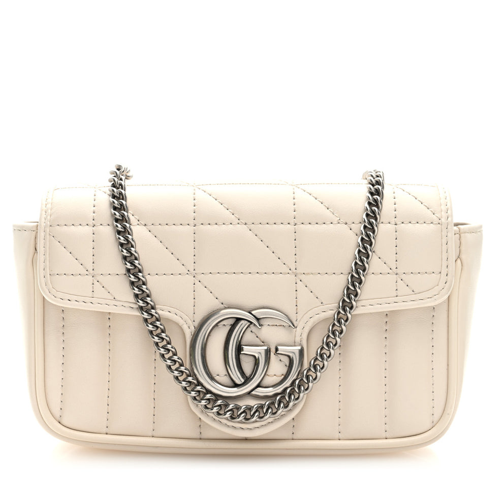 Calfskin Matelasse Aria Super Mini GG Marmont Shoulder Bag Mystic White