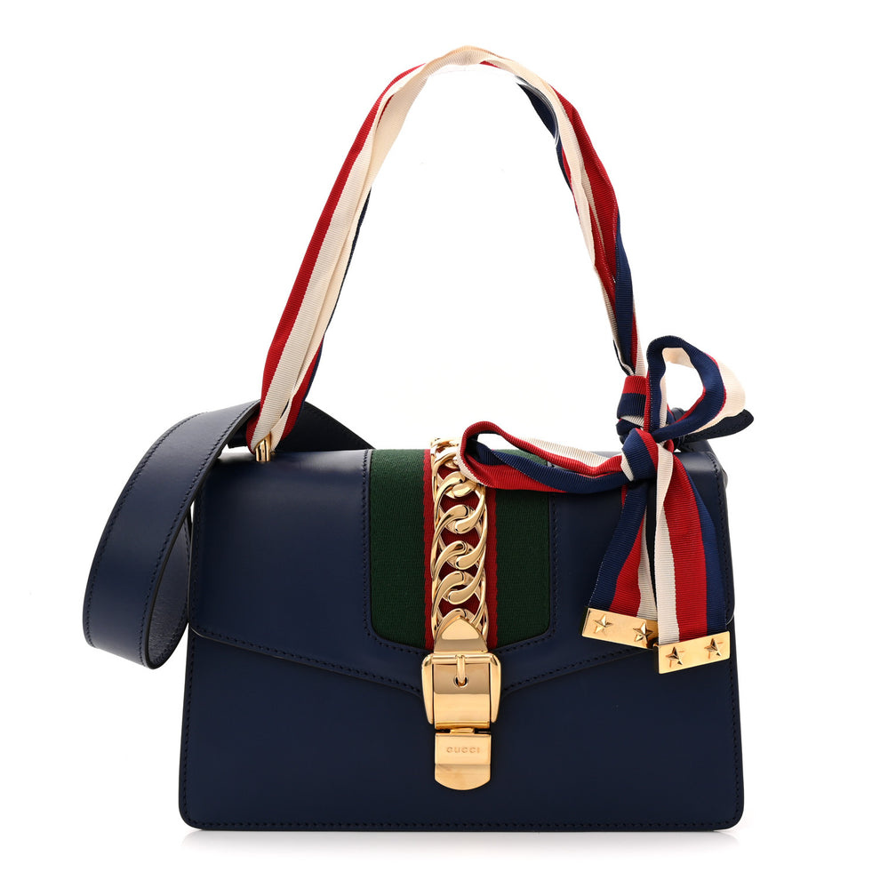 Vitello Fontanella Web Small Sylvie Shoulder Bag Blue Agata