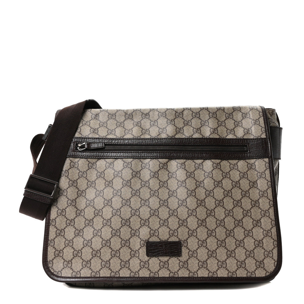GG Plus Monogram Large Flap Messenger Bag Beige Dark Brown