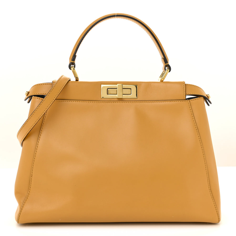 Vitello Morgan Fabric Jacquard Pequin Medium Peekaboo Iconic Satchel Giallo Syrup Tobacco Black