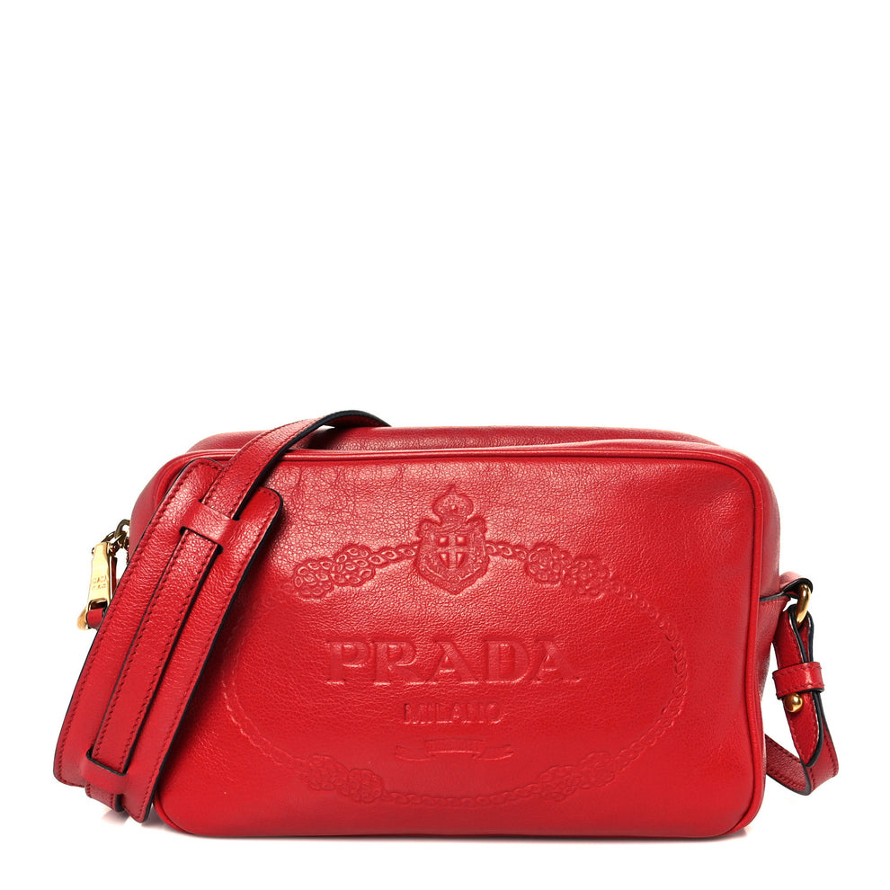 Glace Calfskin Embossed Logo Crossbody Red